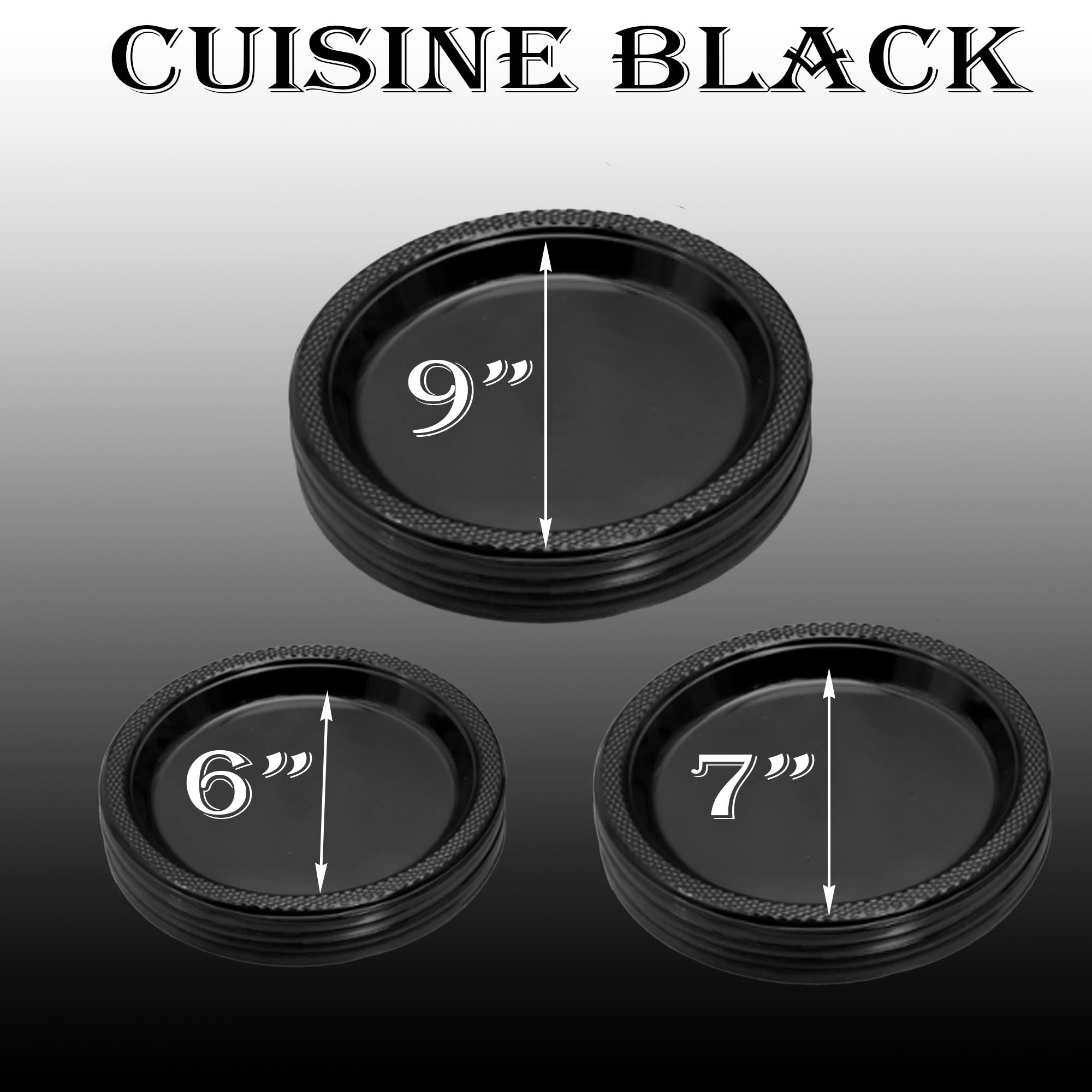 Stack of premium quality black dinner plates made of plastic, 9-inch plastic disposable cuisine black dinner plates, Black dinner plates suitable for all occasions