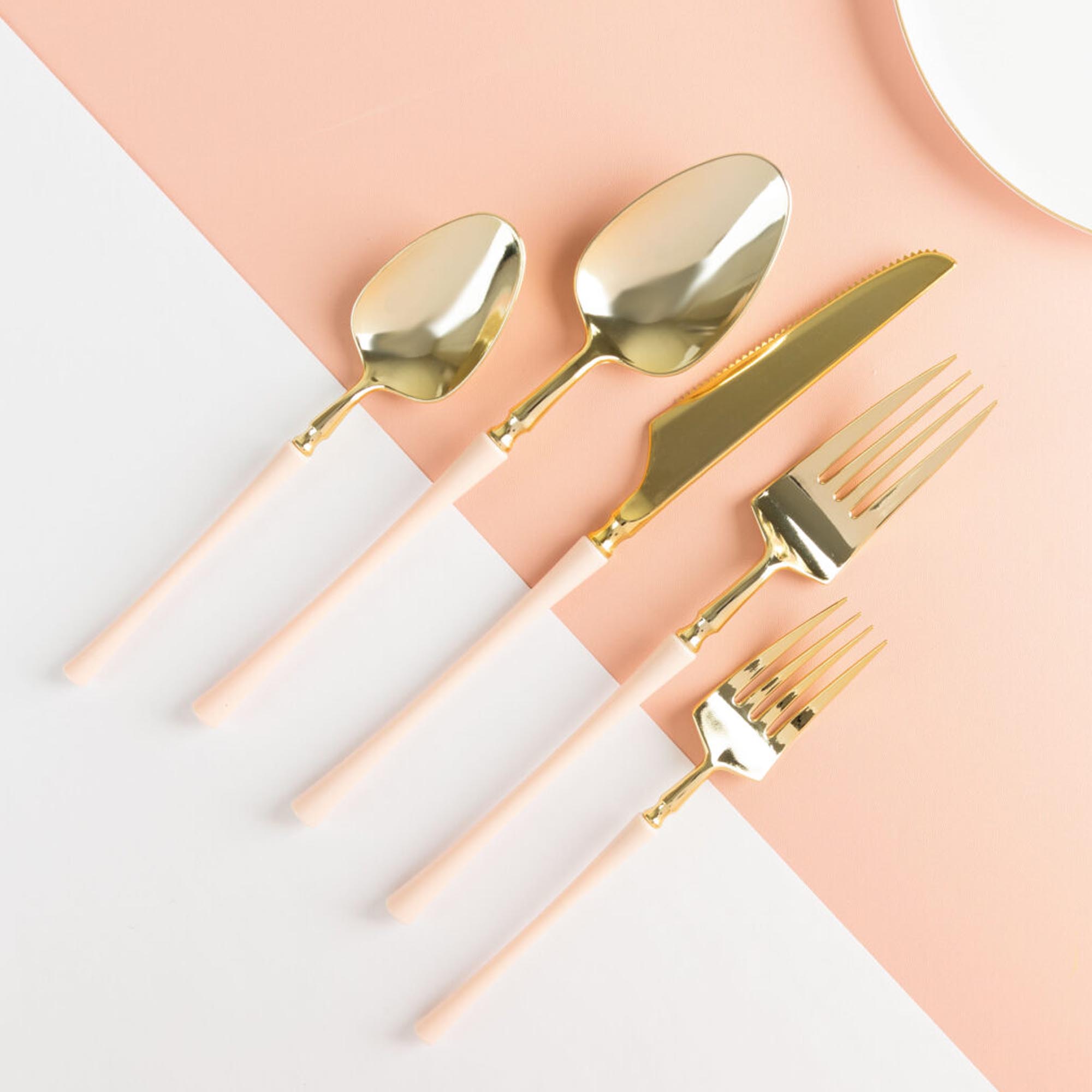 Plastic Tea Spoons Pink and Gold Infinity Flatware Collection