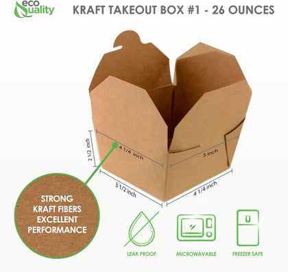 take Out Food Containers Paper Take Out no assembly container Microwave safe Leak Resistant Kraft Paperboard Food Tray Ecofriendly container Biodegradeable Compostable Food Containers kraft lunchbox  folded to go box 26 ounce restaurant supplies 