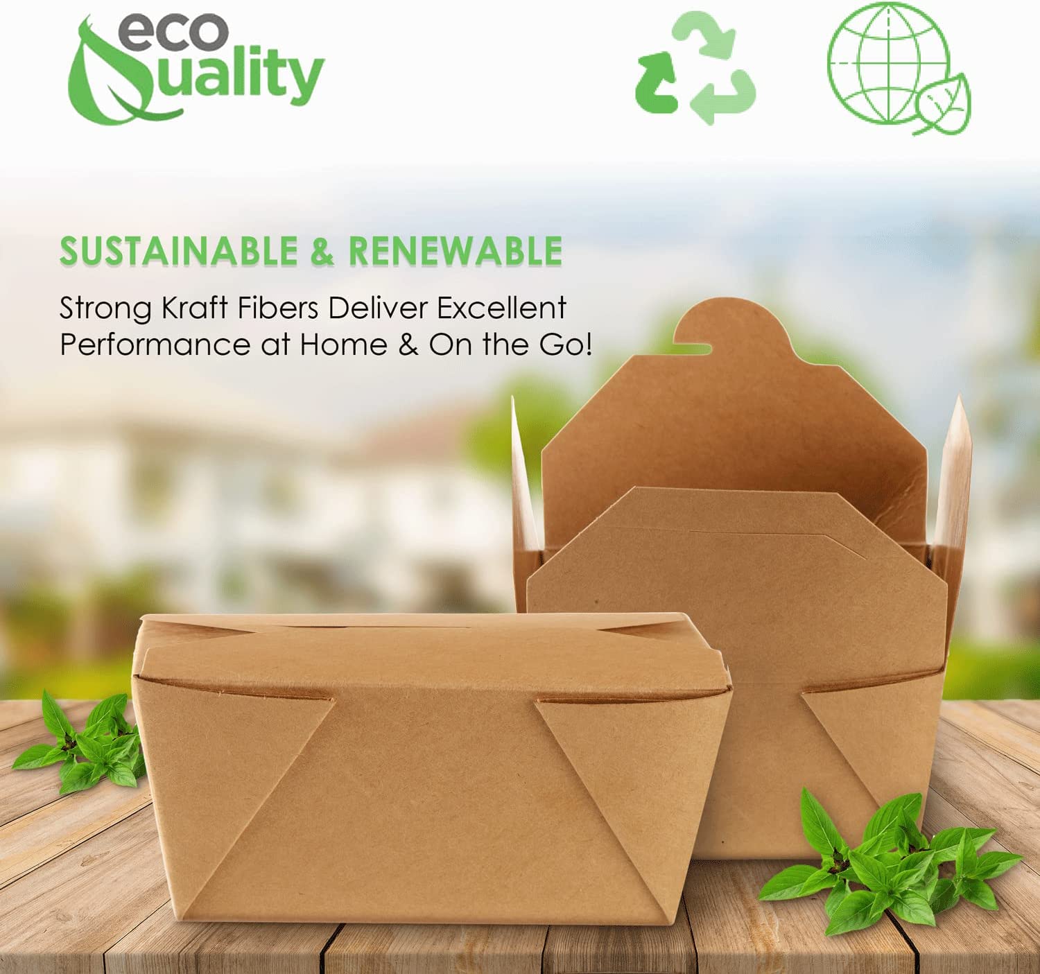 Food Containers Paper Take Out no assembly container Microwave safe Leak Resistant Kraft Paperboard Food Tray Ecofriendly container Biodegradeable Compostable Food Containers kraft lunchbox  folded to go box 26 ounce restaurant supplies 