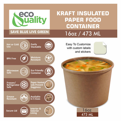 16oz Disposable Kraft Paper Food Soup Cup Ice Cream Yogurt Container