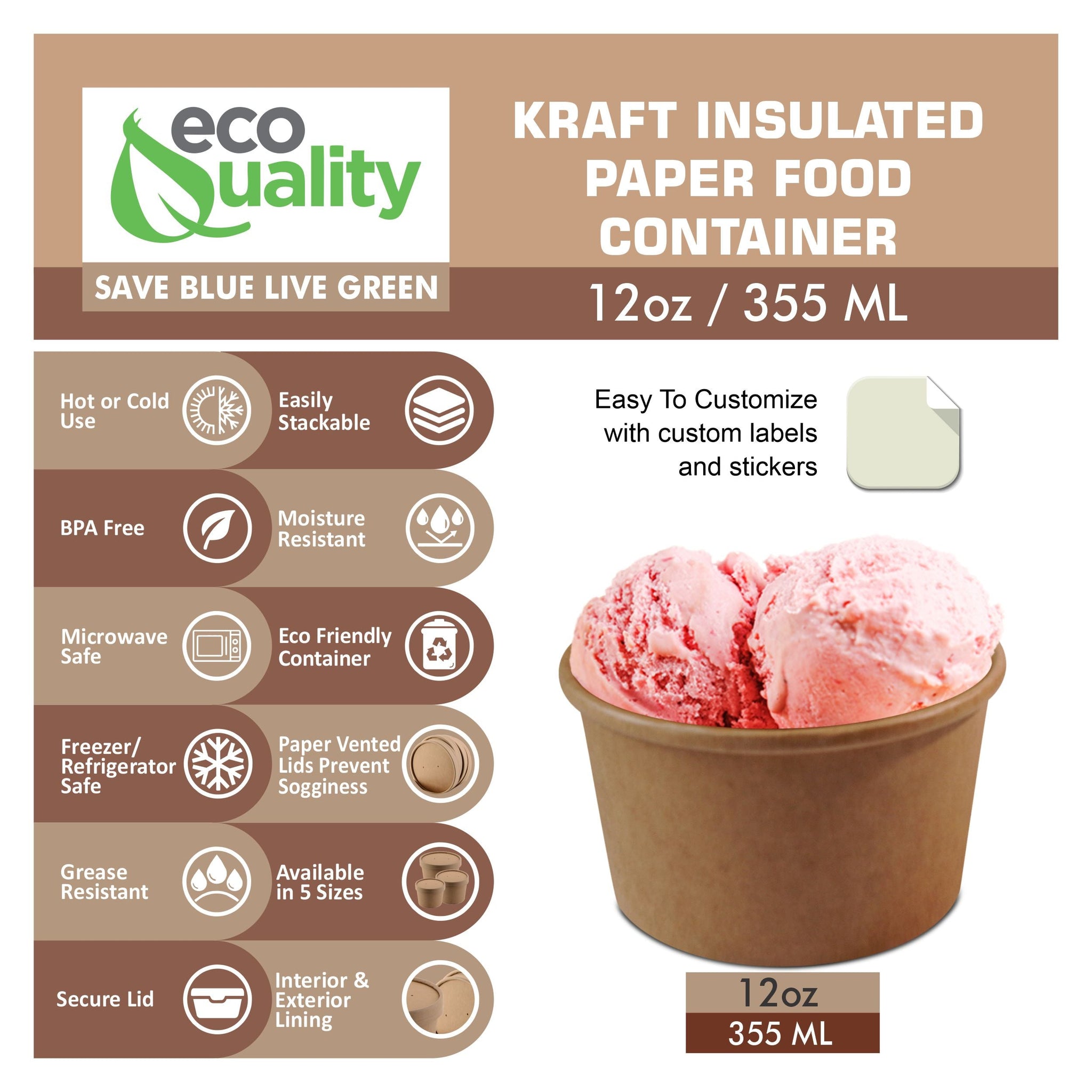 Disposable Kraft Paper Food Soup Cup Ice Cream Yogurt Container