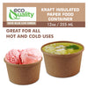 Ice cream soup yogurt cups Take out food container Nyc Restaurant cafe shop office home disposable catering supplies kraft Paper heavy duty strong sturdy leak free proof bulk economical wholesale ecoquality Ecofriendly compostable biodegradable 12 oz 12 ounces