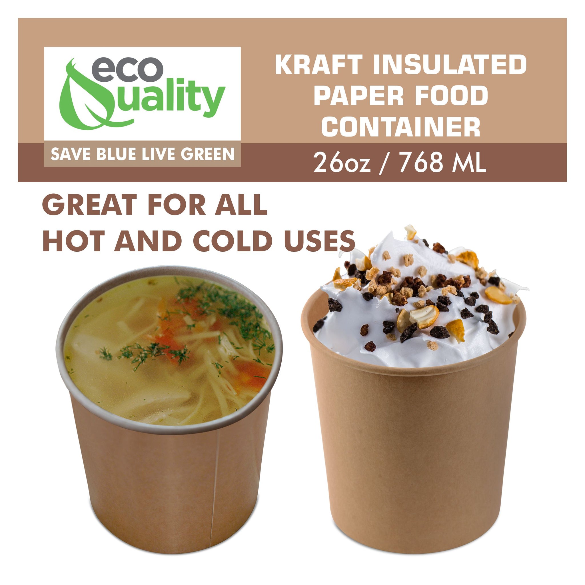 26oz Disposable Kraft Paper Food Soup Cup Ice Cream Yogurt Container