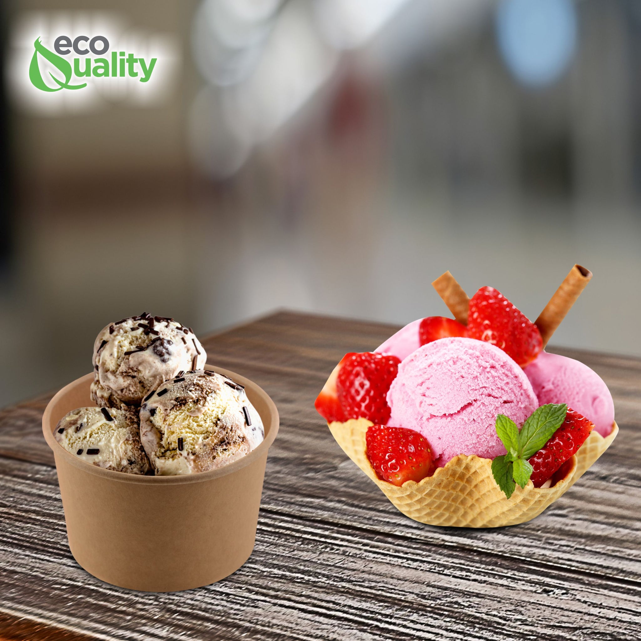 Ice cream soup yogurt cups Take out food container Nyc  Restaurant cafe shop office home disposable catering supplies kraft Paper heavy duty strong sturdy leak free proof   bulk economical wholesale ecoquality Ecofriendly compostable biodegradable  8oz 8 ounces
