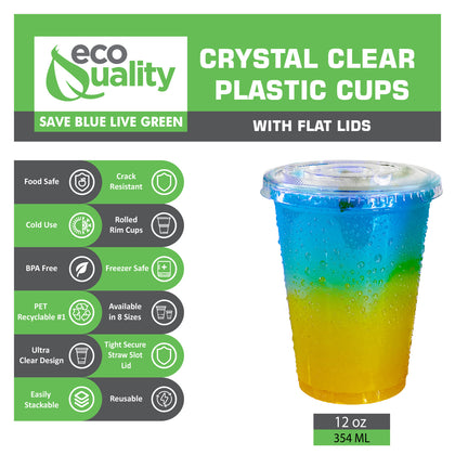 12oz Disposable Pet Clear Plastic Smoothie Cups with Clear Flat Lids