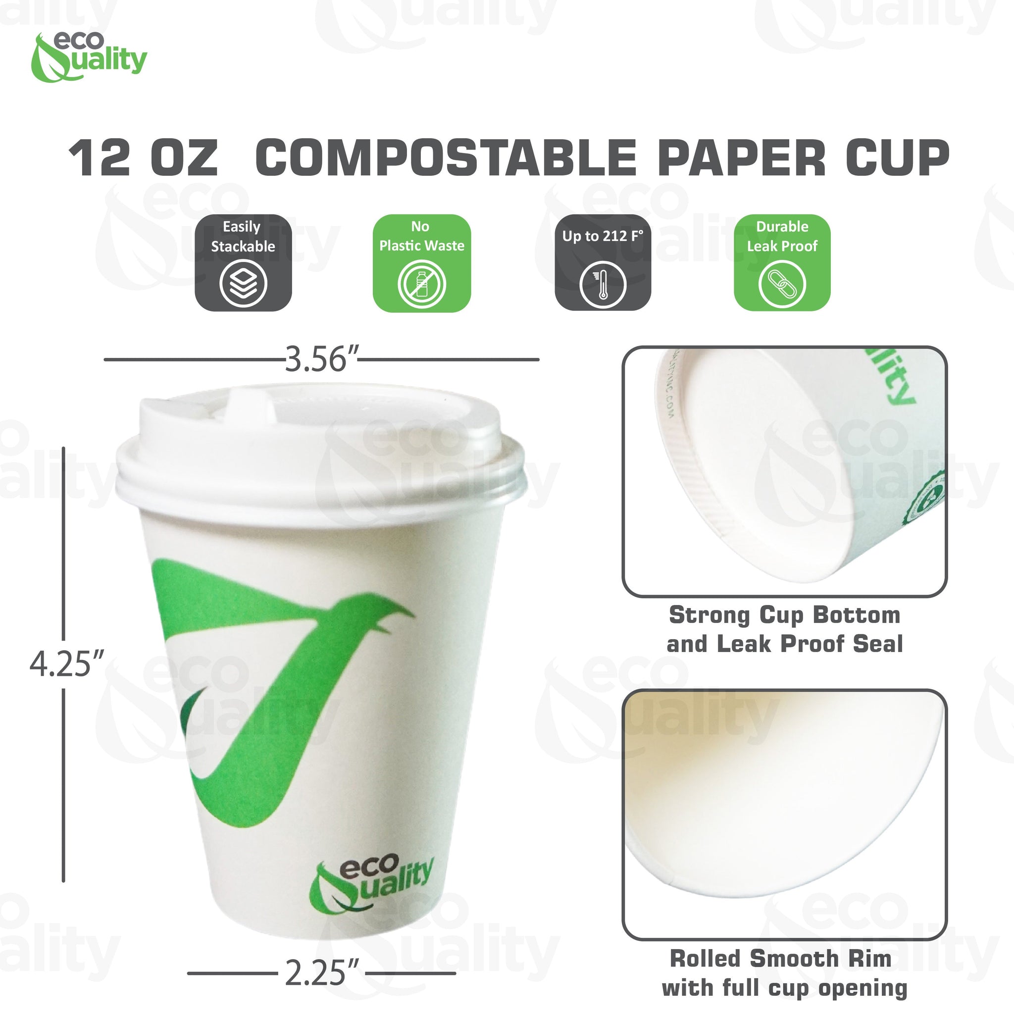 Disposable Compostable Biodegradable White Paper Coffee Cups with White Dome Lids