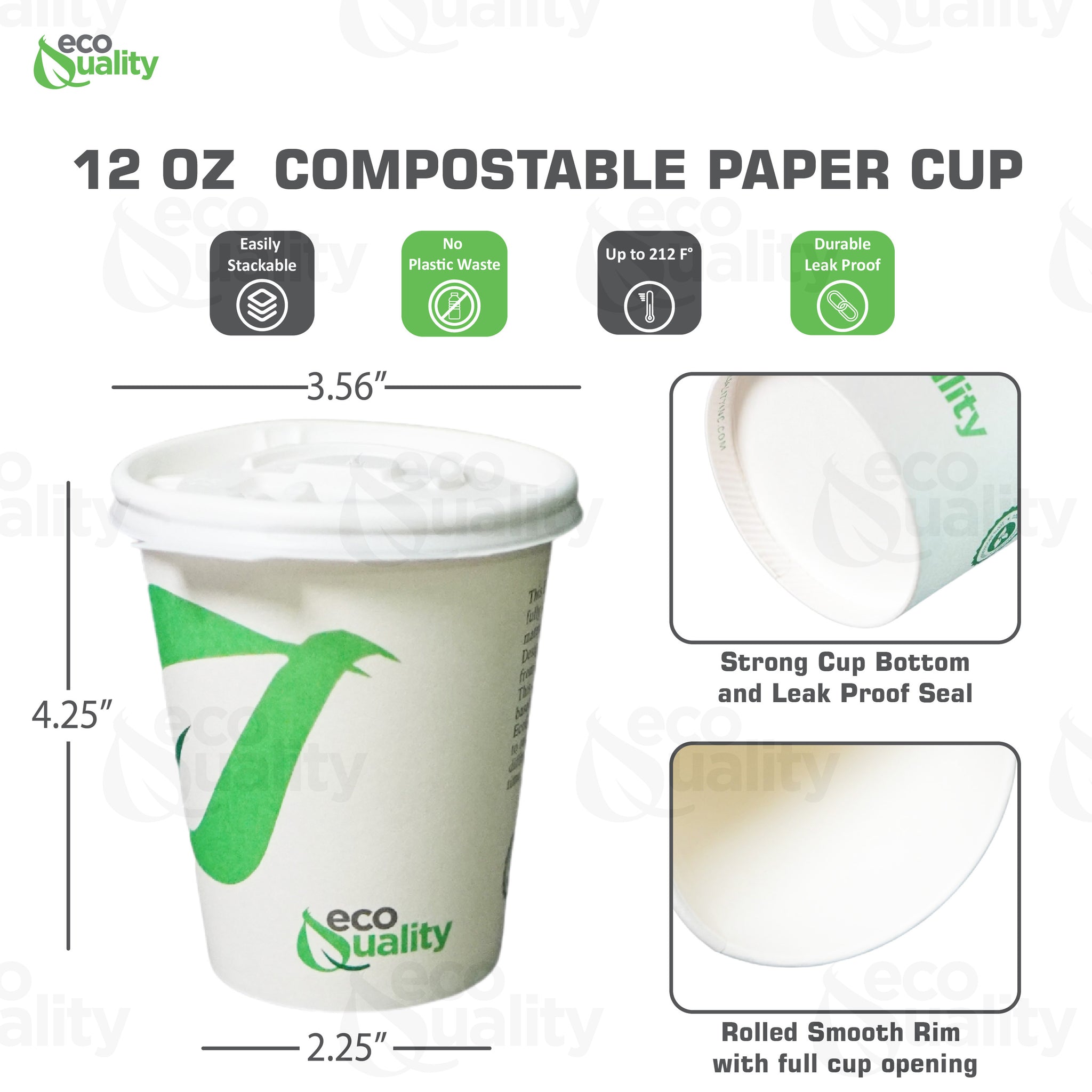 12oz Disposable Compostable Biodegradable White Paper Coffee Cups with Flat Lids