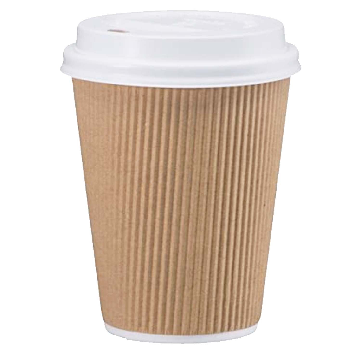 16oz Disposable Double Wall Ripple Paper Hot Cold Cups with White Dome Lids