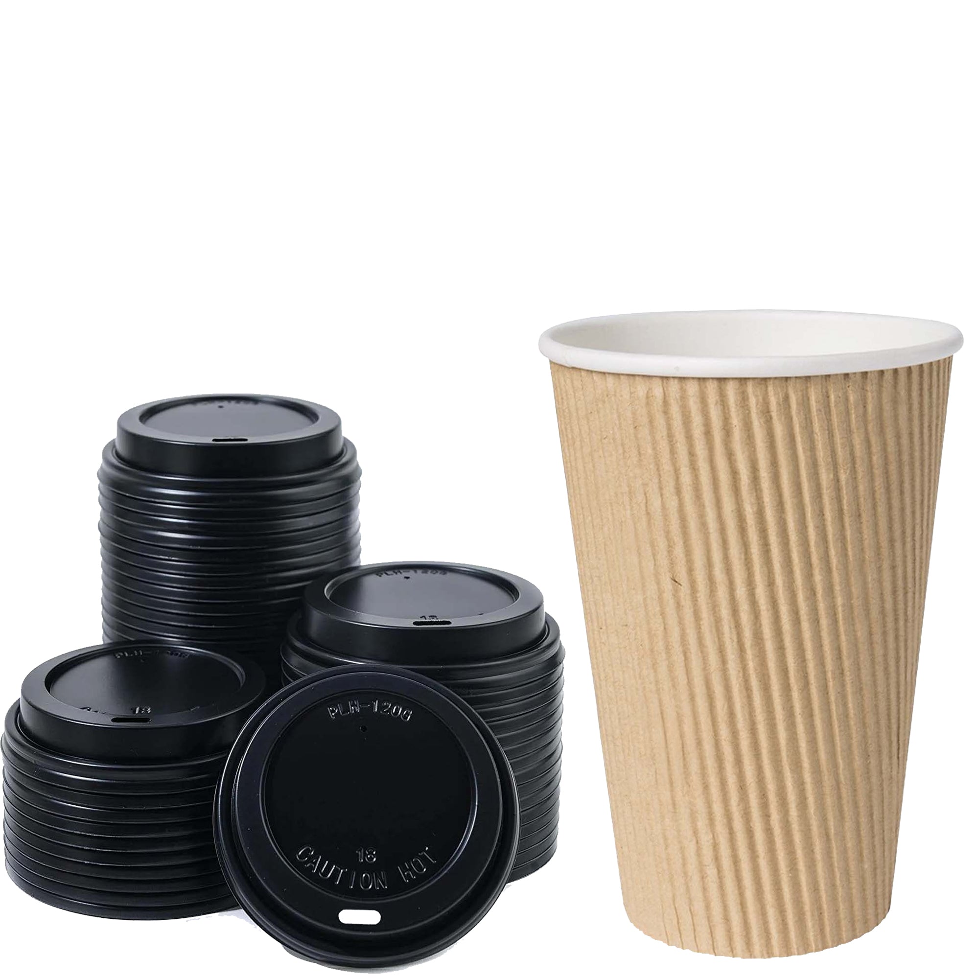 16oz Disposable Insulated Double Wall Ripple Paper Hot Cold Cups with Black Dome Lids