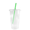 16oz Disposable Pet Clear Plastic Smoothie Cups with Clear Flat Lids and Color Straws