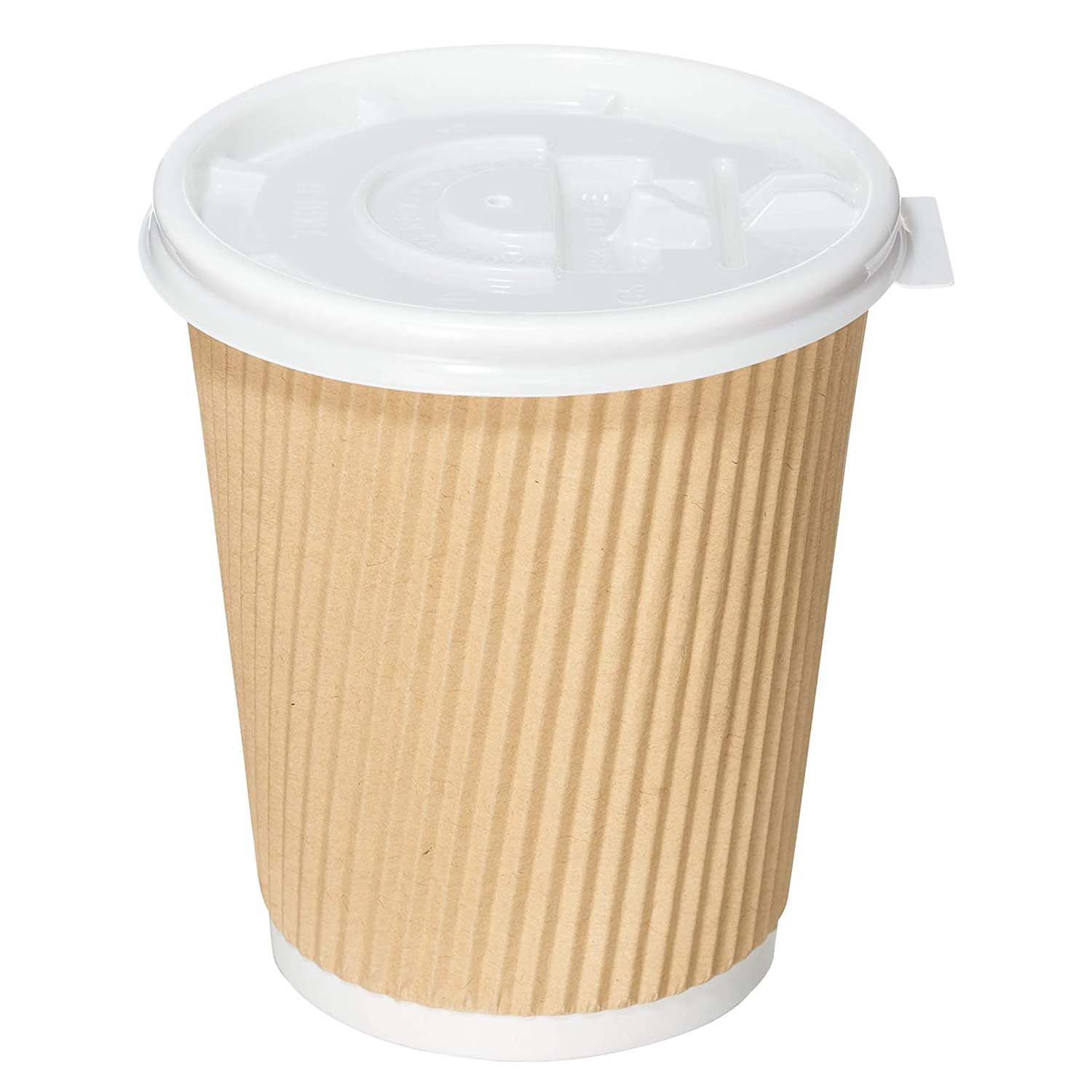 8oz Insulated Disposable Double Wall Ripple Paper Hot Cold Cups with White Flat Lids