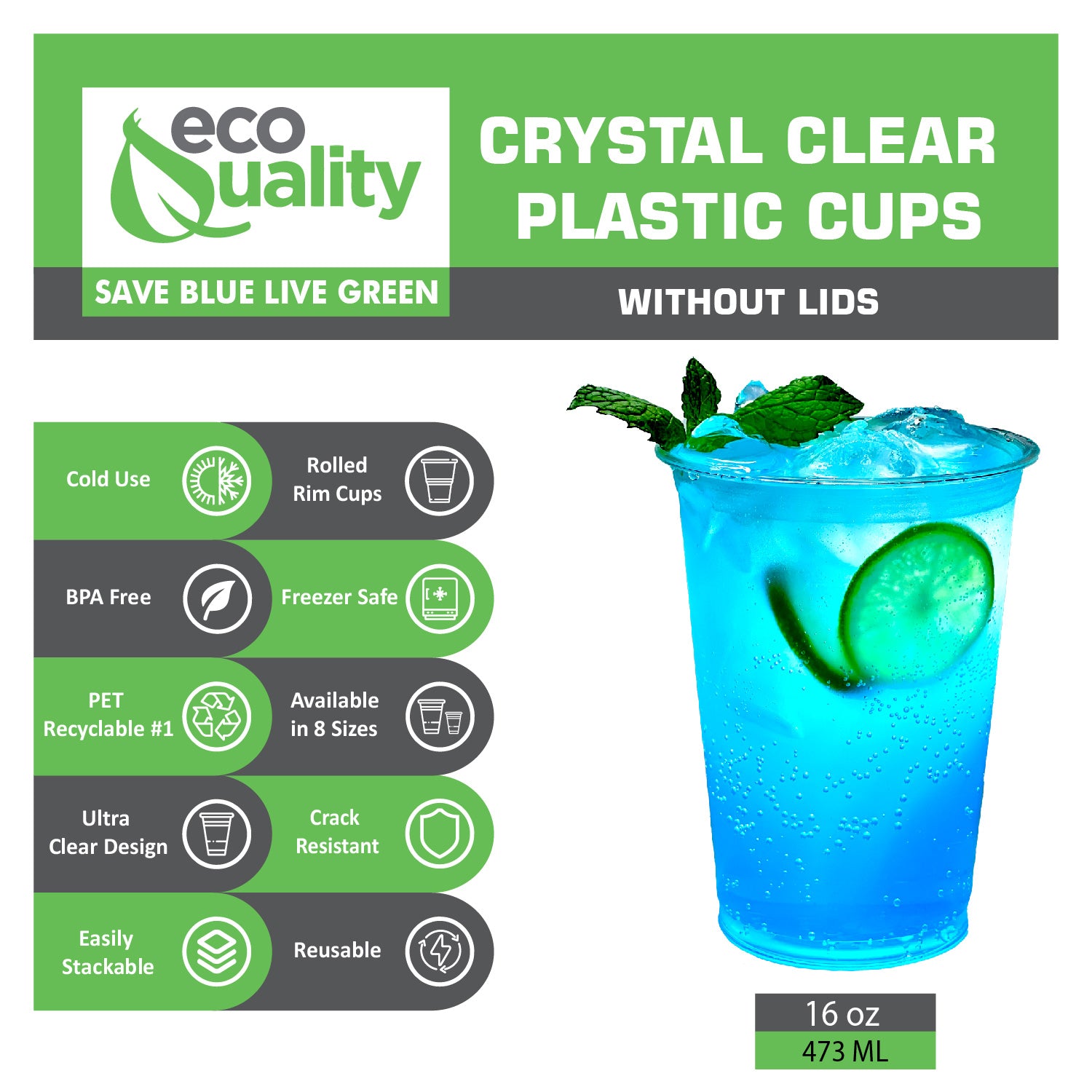 16oz Disposable Pet Clear Plastic Smoothie Cups