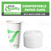 16oz Disposable Compostable Biodegradable White Paper Coffee Cups with White Dome Lids