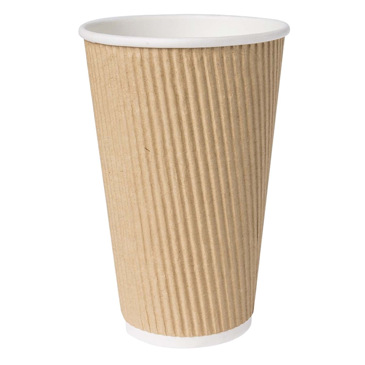 16oz Disposable Insulated Double Wall Ripple Paper Hot Cold Cups with Black Dome Lids