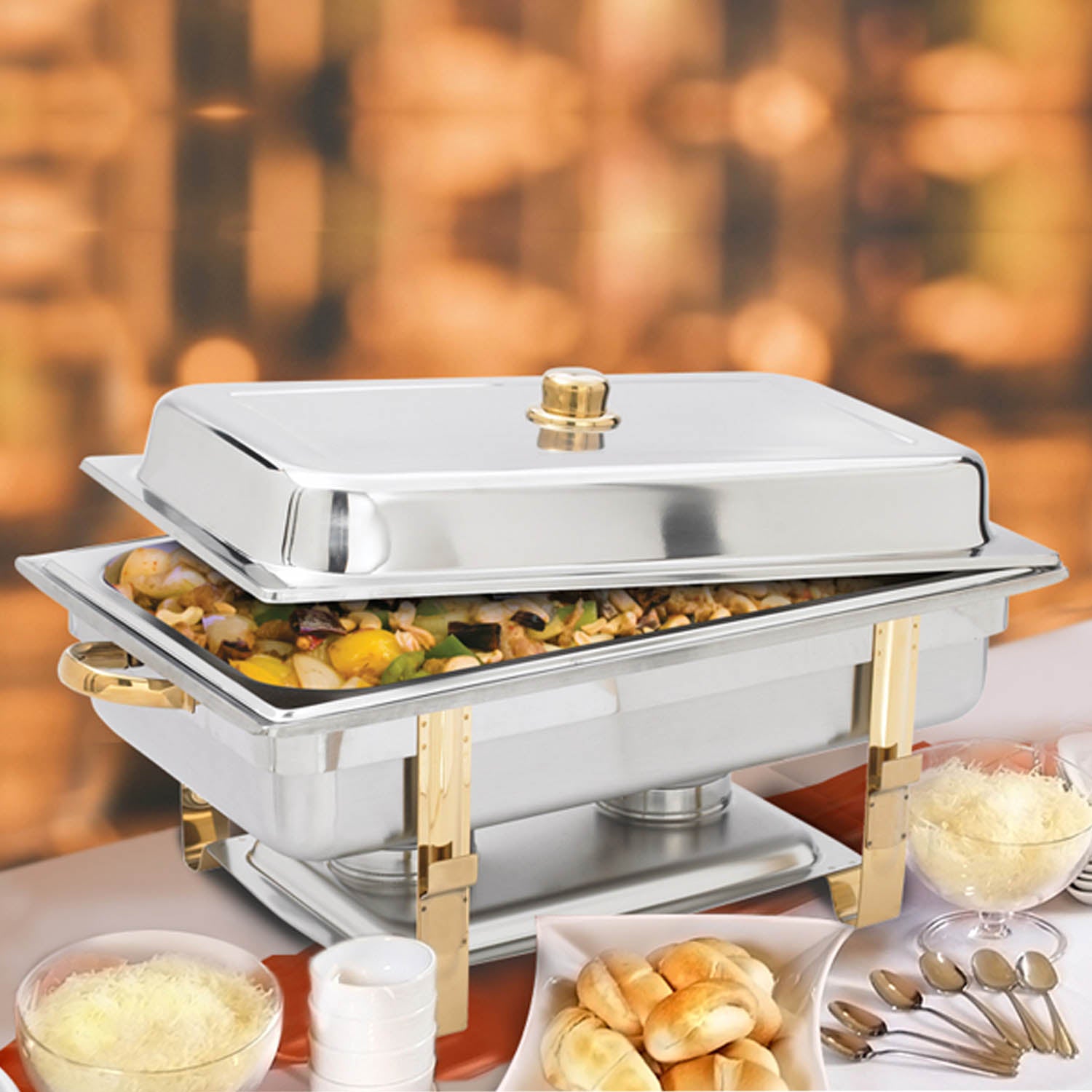 the malibu chafing dish is the perfect addition to any get together It can hold up to eight quarts of food and is made of stainless steel durable and easy to clean chafing dish deluxe set for catering large gatherings dining easy refills transportation dent rust resistant safe for food keeps food warm for longer
