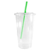 24oz Disposable Party Clear Plastic Smoothie Cups with Clear Flat Lids and Color Straws