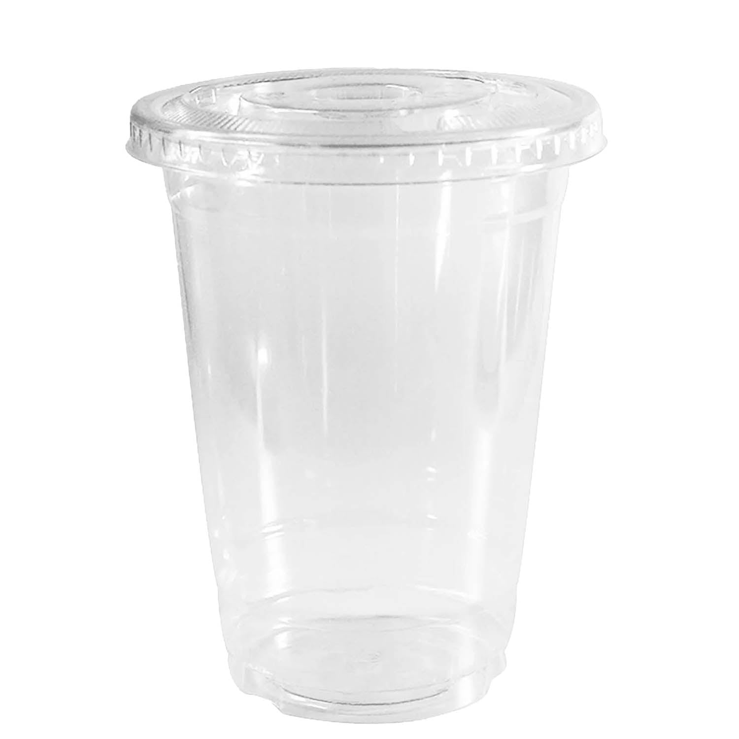 24oz Disposable Pet Clear Plastic Smoothie Cups with Clear Flat Lids