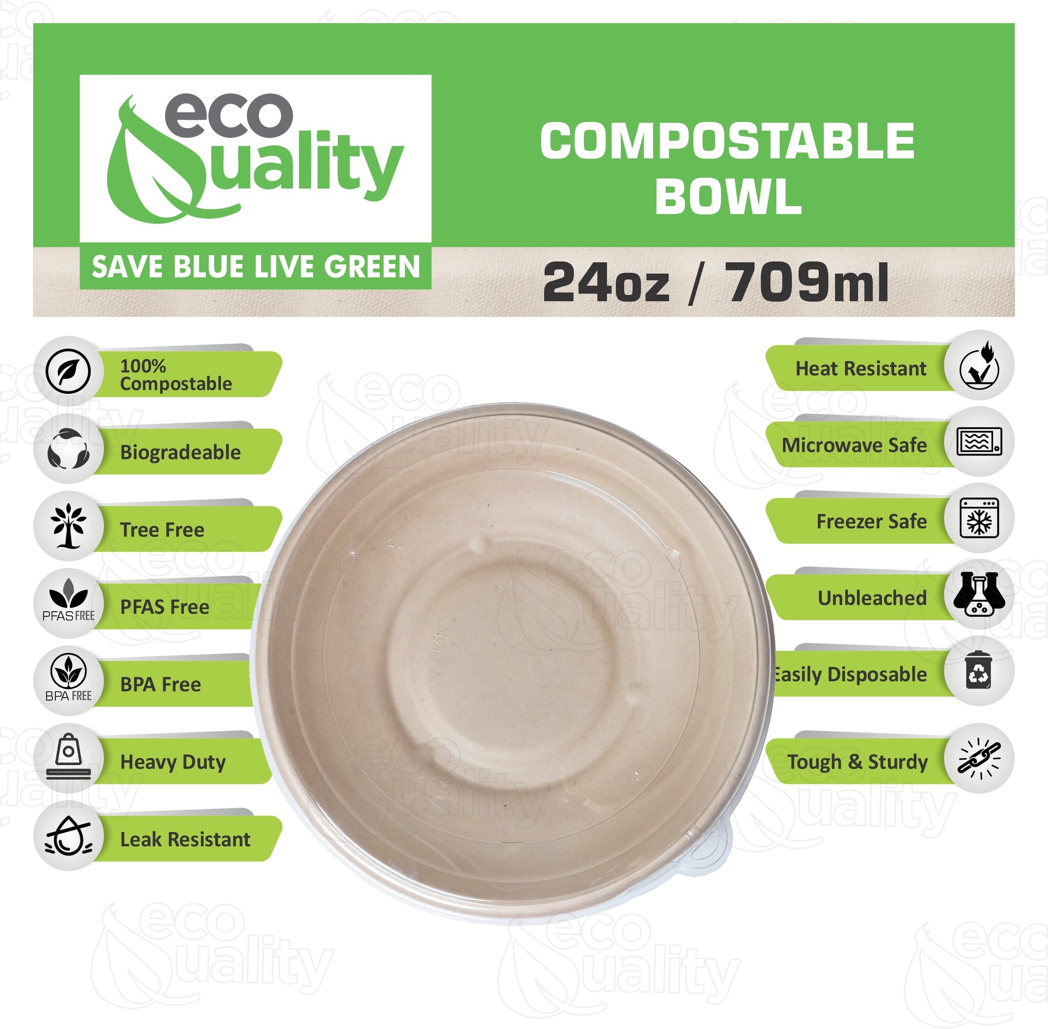 Compostable Heavy Duty Disposable Bowls with Lids, Ecofriendly, Bagasse Unbleached Bamboo, Biodegradable, Tree Free, Heat & Liquid Resistant Bowl