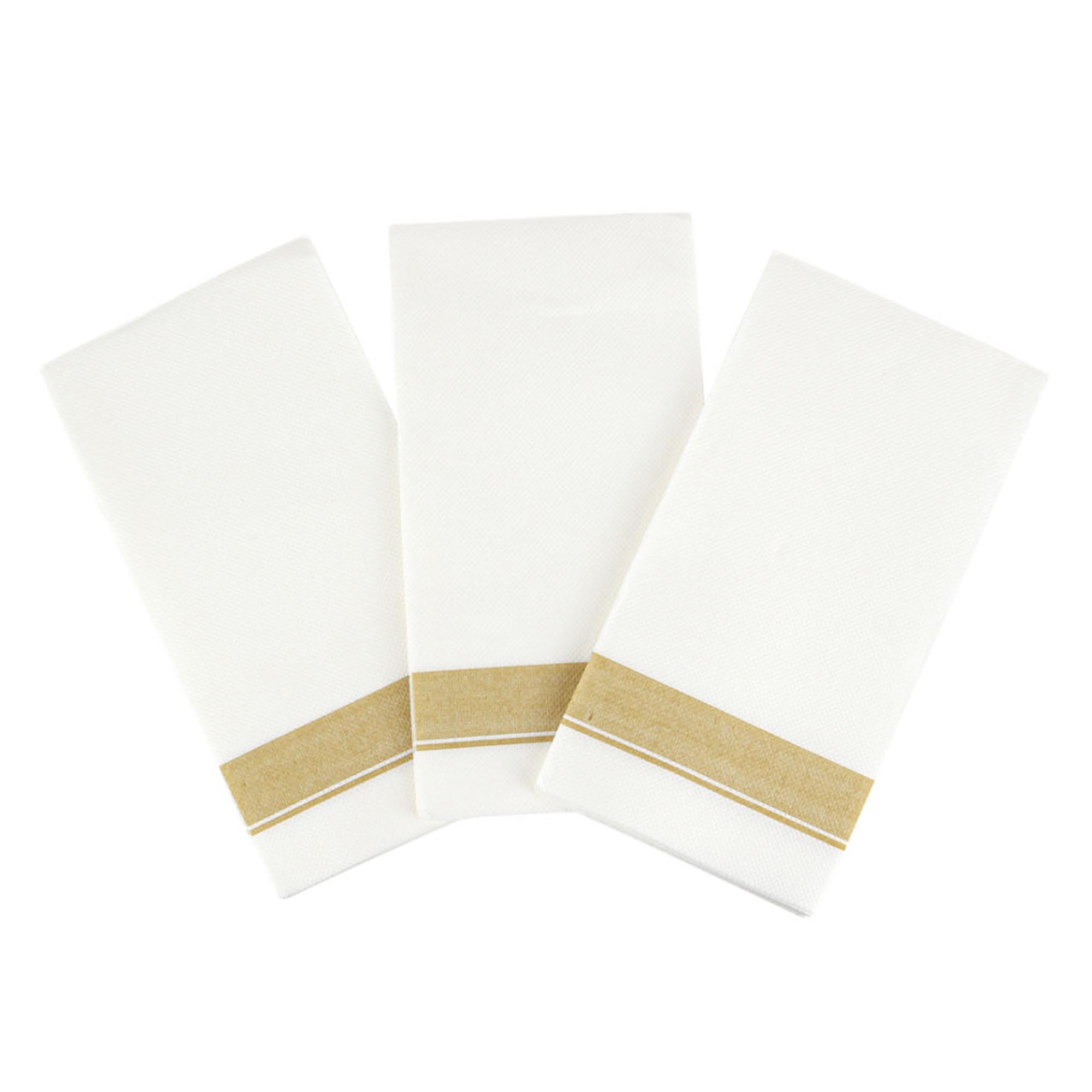 Elegant Cloth-Like Disposable Paper Dinner Napkins Gold Border