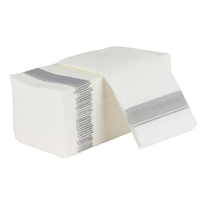Elegant Cloth-Like Disposable Paper Dinner Napkins Silver Border