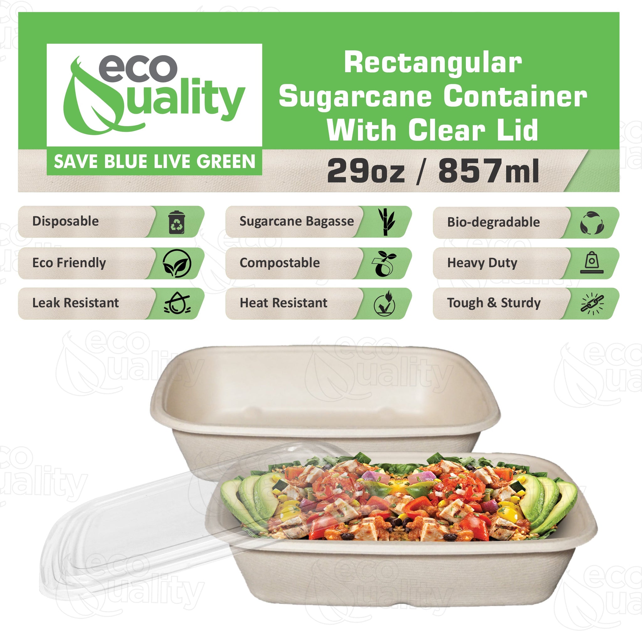 Sugarcane Fiber Bowl with Plastic Lid Compostable Disposable Oblong Food Prep Storage
