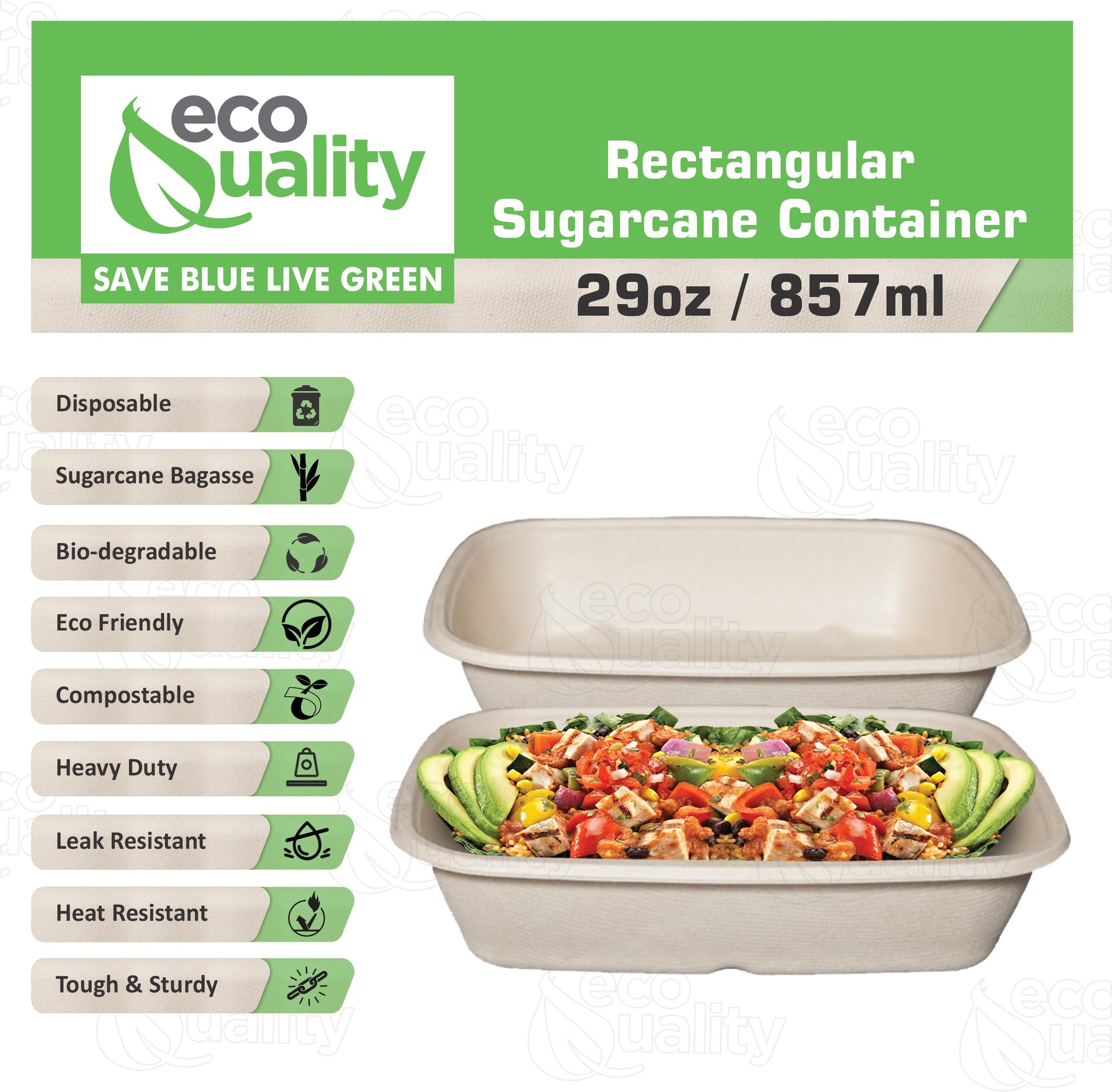 Sugarcane Fiber Bowl Compostable Disposable Oblong Food Prep Storage