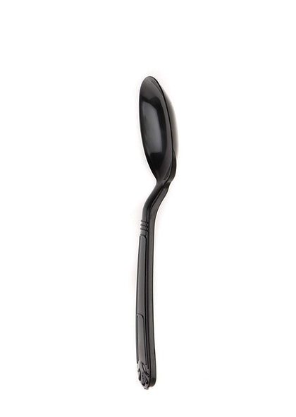 Disposable Plastic Heavy Weight Spoons Black/White Unwrapped