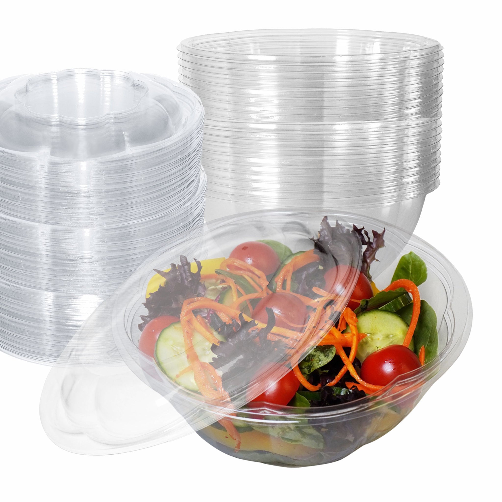 32oz Crystal Clear Plastic Disposable Salad Bowls with Lids To-Go