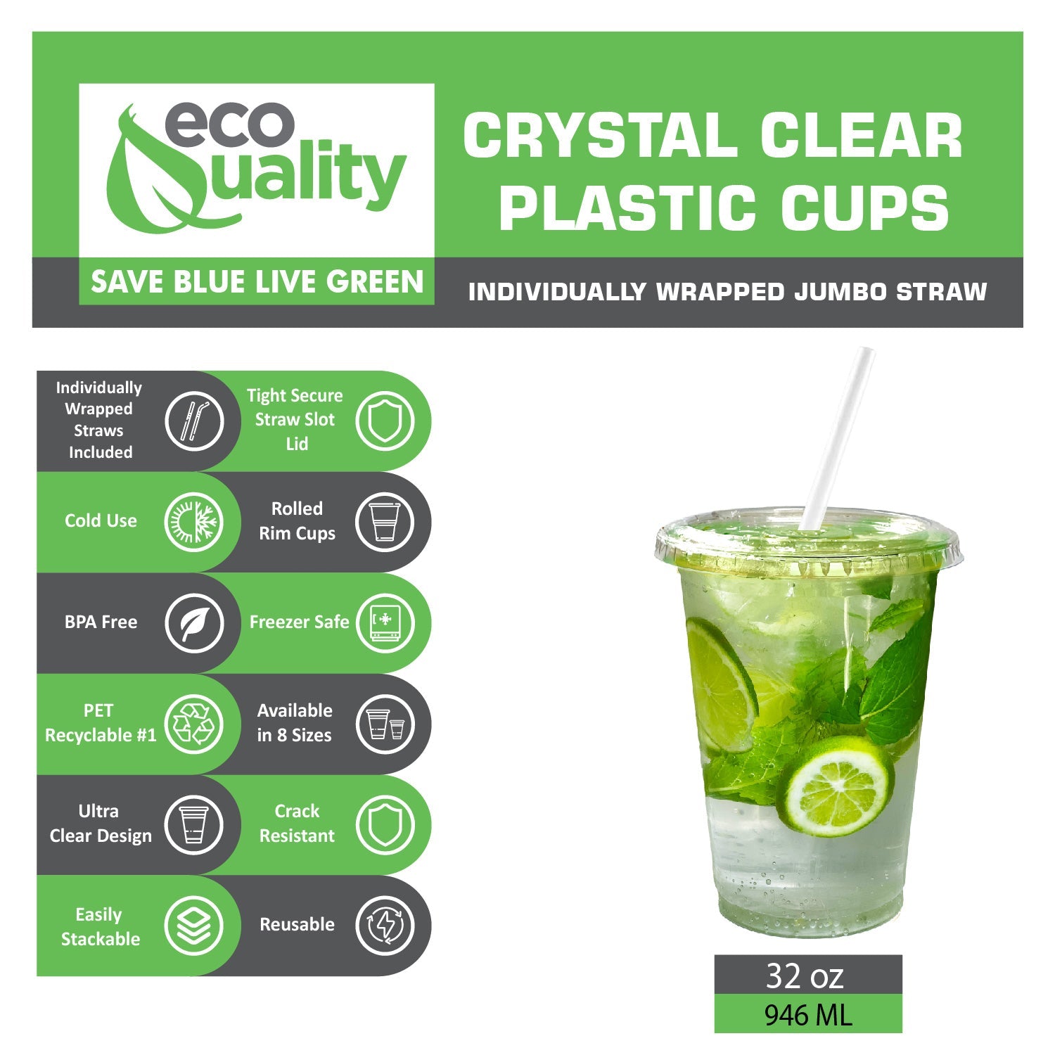 Disposable Pet Clear Plastic Smoothie Cups with Clear Flat Lids and White Straws