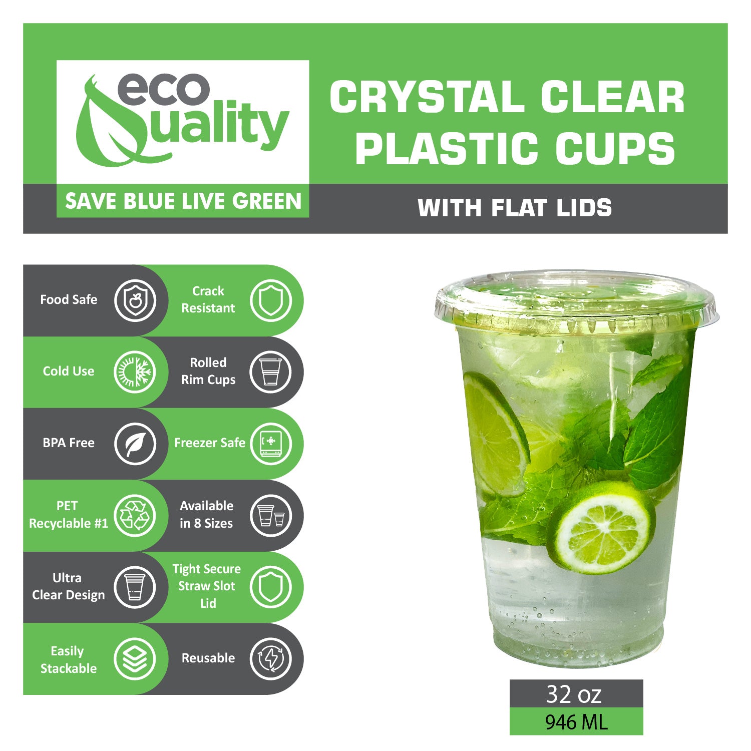 Disposable Pet Clear Plastic Smoothie Cups With Clear Flat Lids
