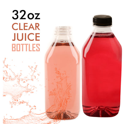 32oz Empty Clear Plastic Juice Bottles with Tamper Evident Caps