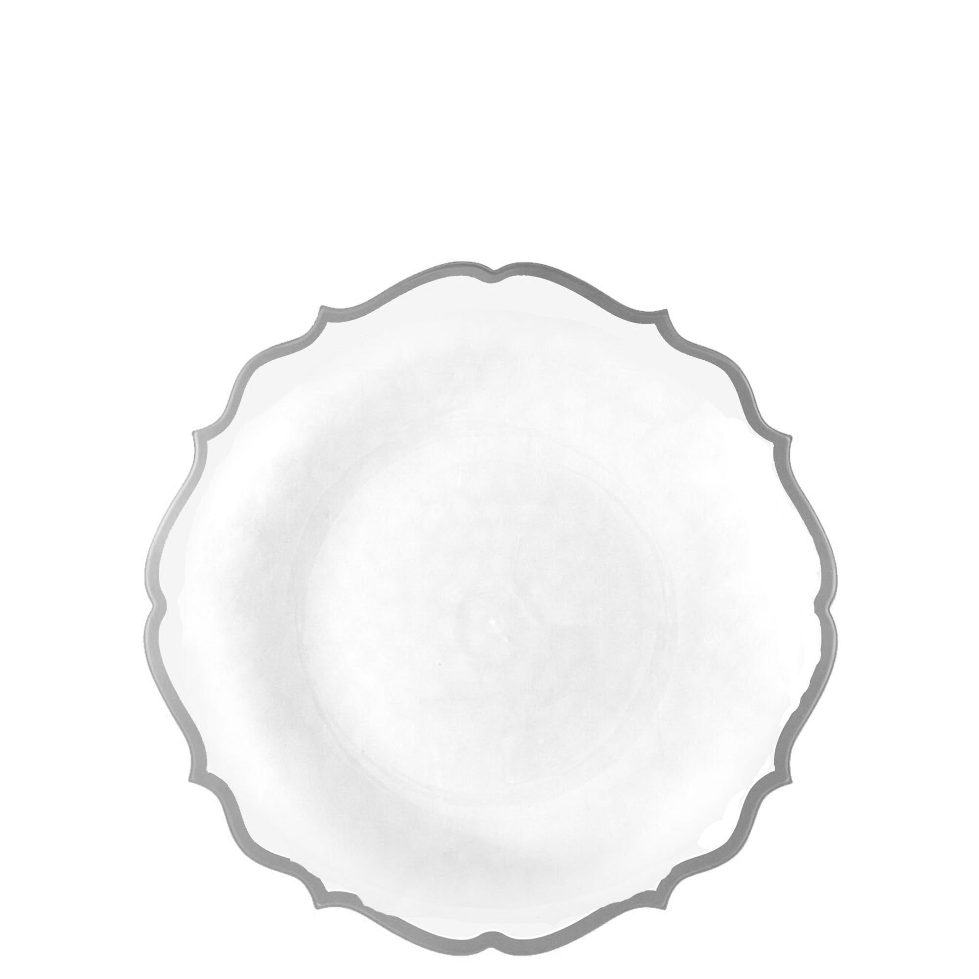 Disposable Fancy White Plastic Plates Silver Rim Contemporary Collection