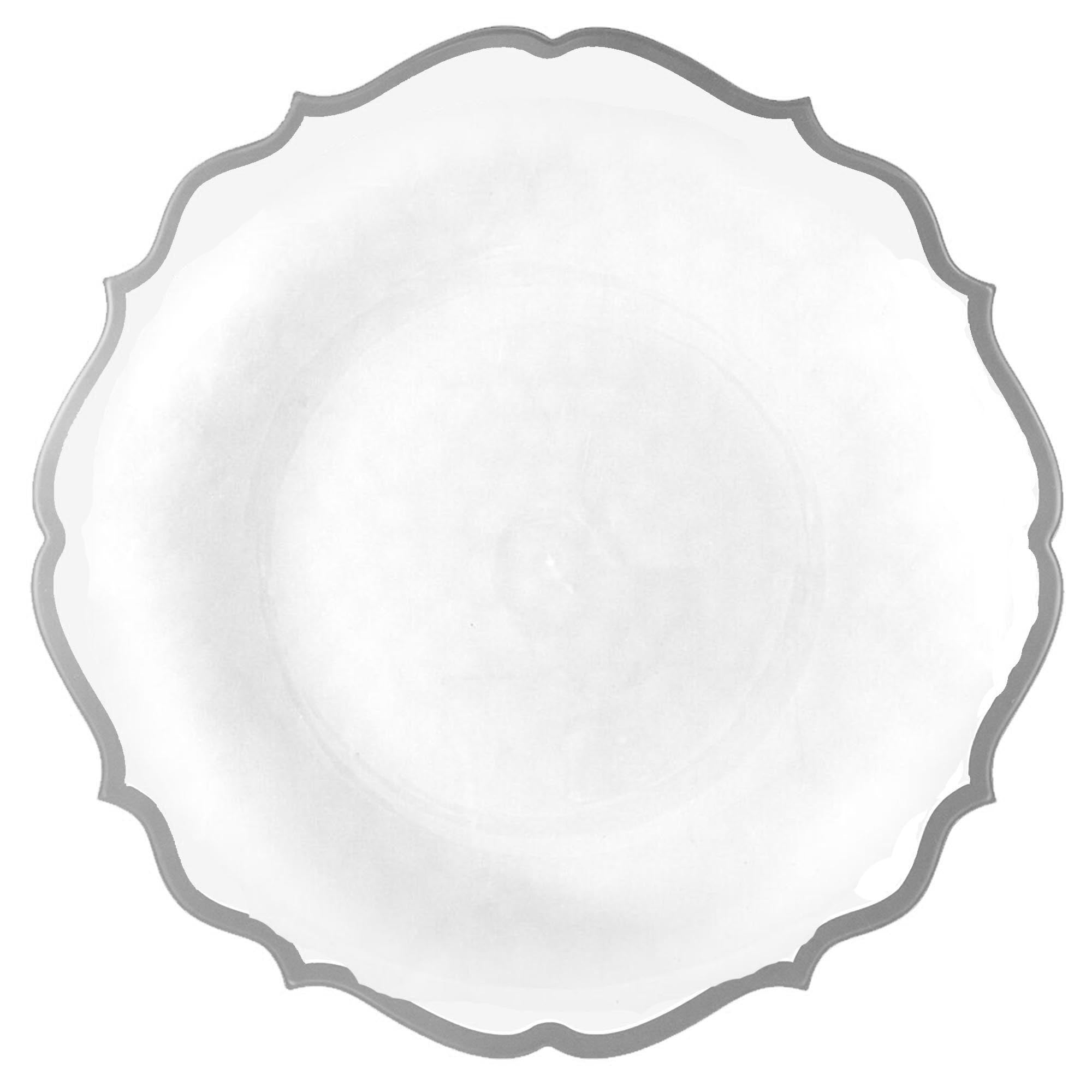 Disposable Fancy White Plastic Plates Silver Rim Contemporary Collection