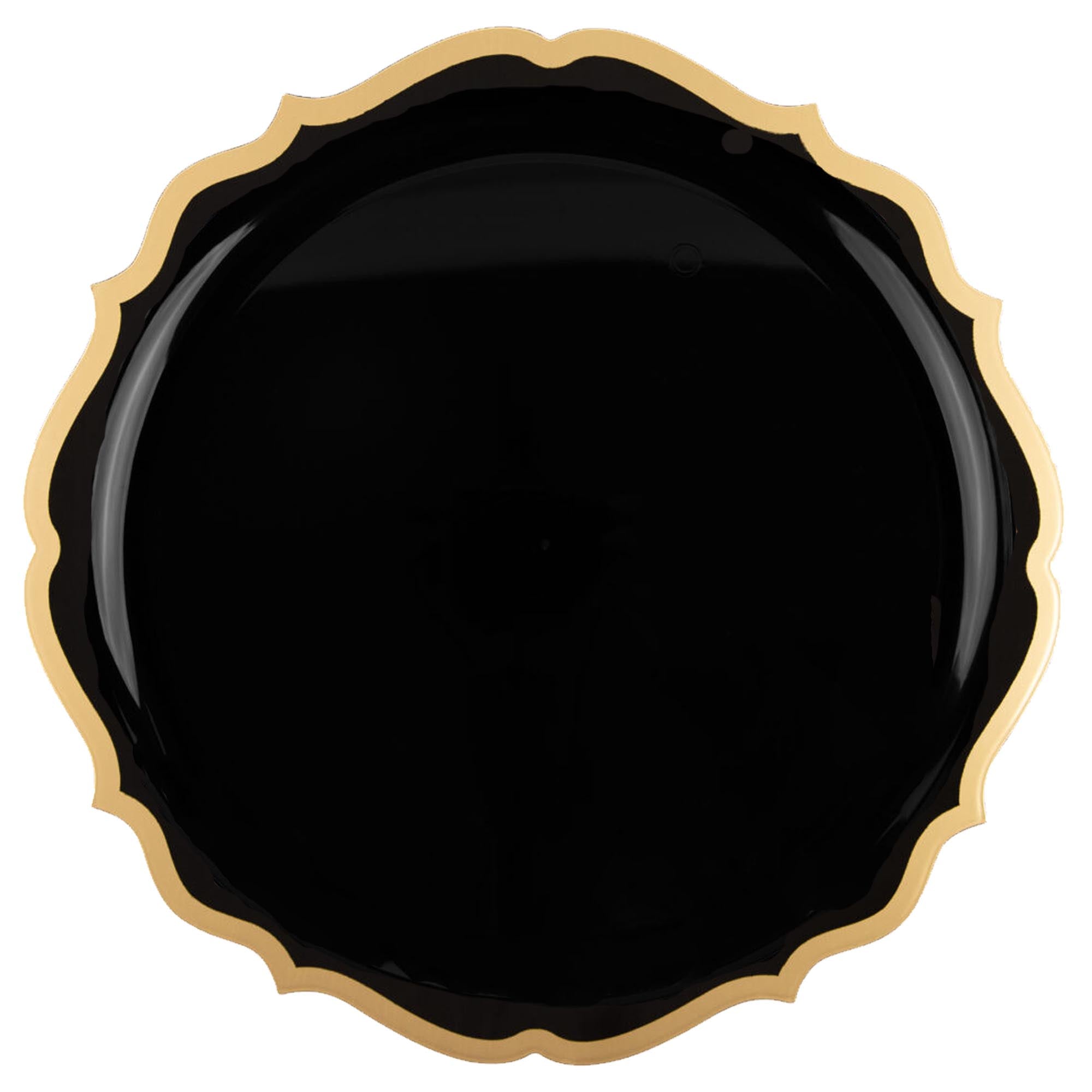 Disposable Fancy Black Plastic Plates Gold Rim Contemporary Collection