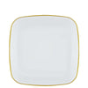 Disposable Fancy Square White Plastic Plates Gold Rim Organic Collection