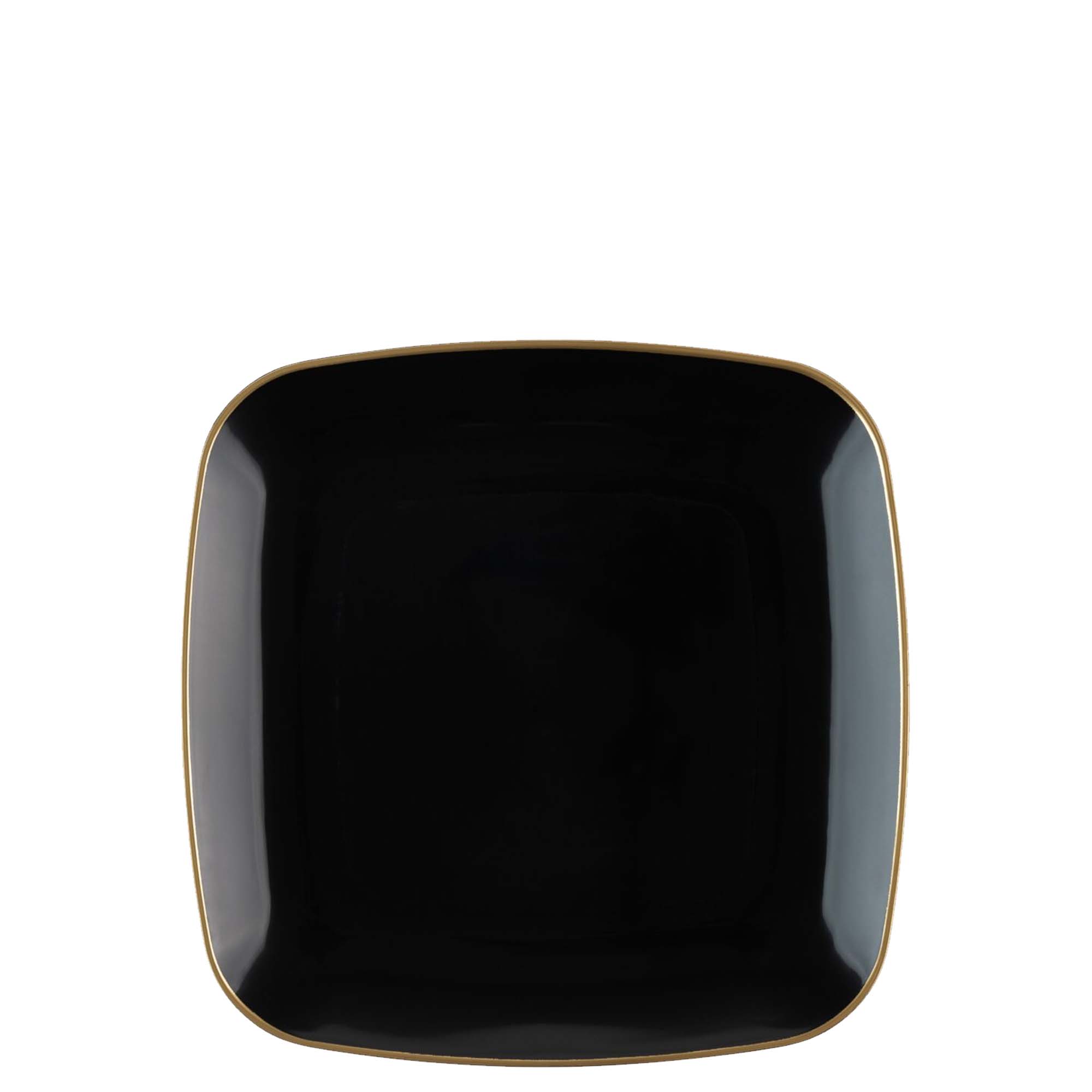 Disposable Fancy Square Black Plastic Plates Gold Rim Organic Collection