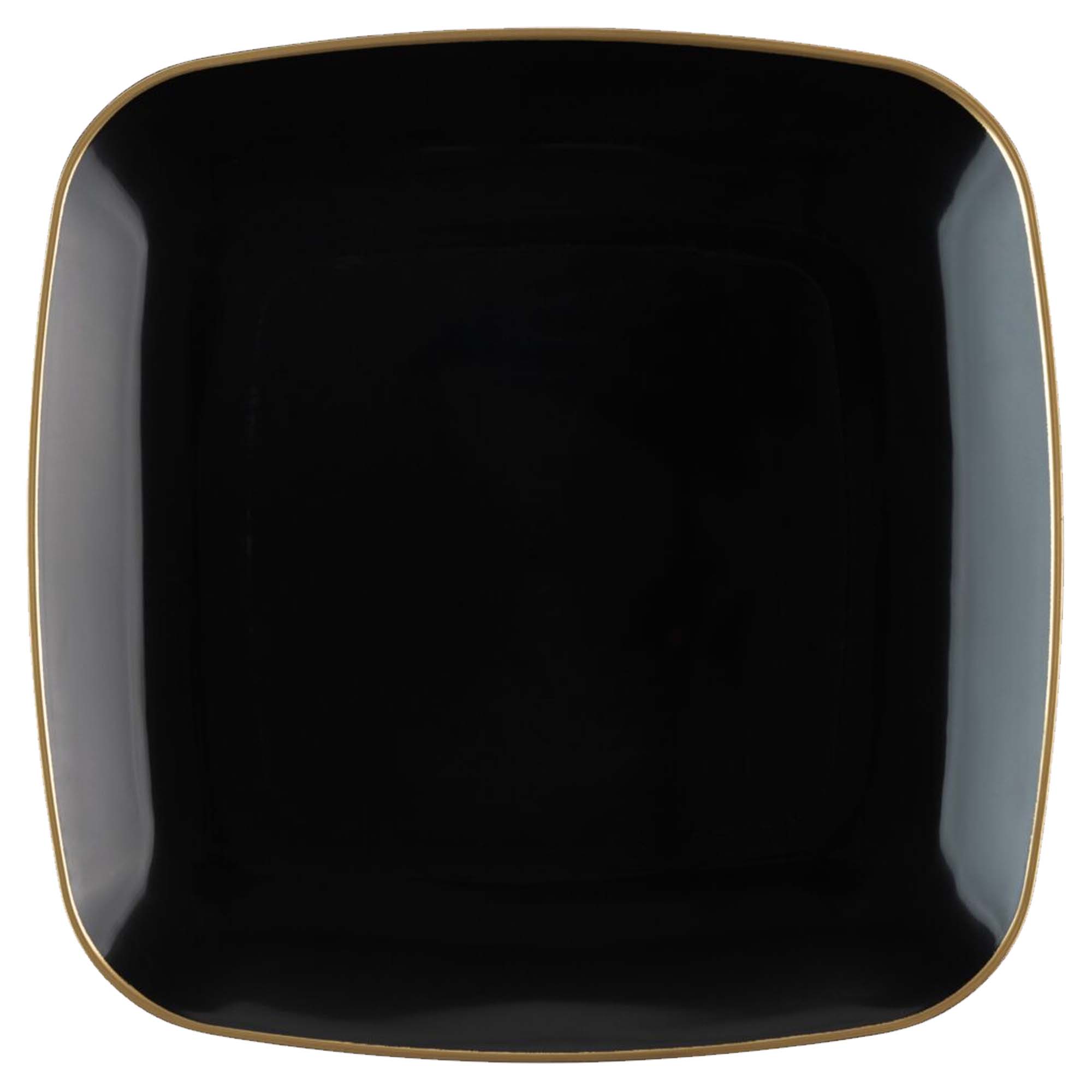 Disposable Fancy Square Black Plastic Plates Gold Rim Organic Collection