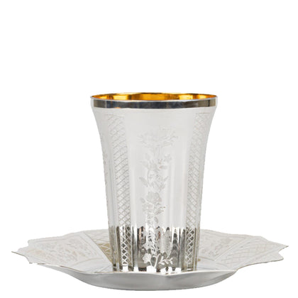5.5oz Disposable Silver Kiddush Cups and Saucer for Seder Table