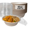 40oz Compostable Heavy Duty Disposable Bowls with Dome Lids, Ecofriendly, Bagasse Unbleached Bamboo, Biodegradable, Tree Free, Heat & Liquid Resistant Bowl