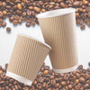 16oz Disposable Double Wall Ripple Paper Hot Cold Cups with White Dome Lids