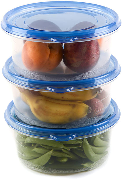 48oz Reusable Plastic Storage Containers with Snap on Lid, Round