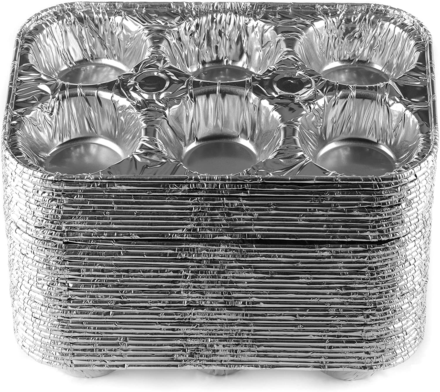 Aluminum 6-Cup Muffin Pan - Disposable Aluminum Cupcake Pans - Reusable, Recyclable - Muffin Tin Great for Baking Cupcakes, Muffins, Small Pies