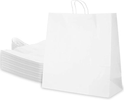 Reusable Recycled Material 20 Pounds White Gift Bag DYI Paper Bag Heavy Duty Strong Paper Bag Supermarket paper bags carry out bags Paper Bags with handles Paper Take Out Grocery Bags White Kraft Bags Ecofriendly Paper Bag Retail Merchandise bag white Paper Shopping Bags takeout bag Paper Bag Disposable medium 13x7x17 inches