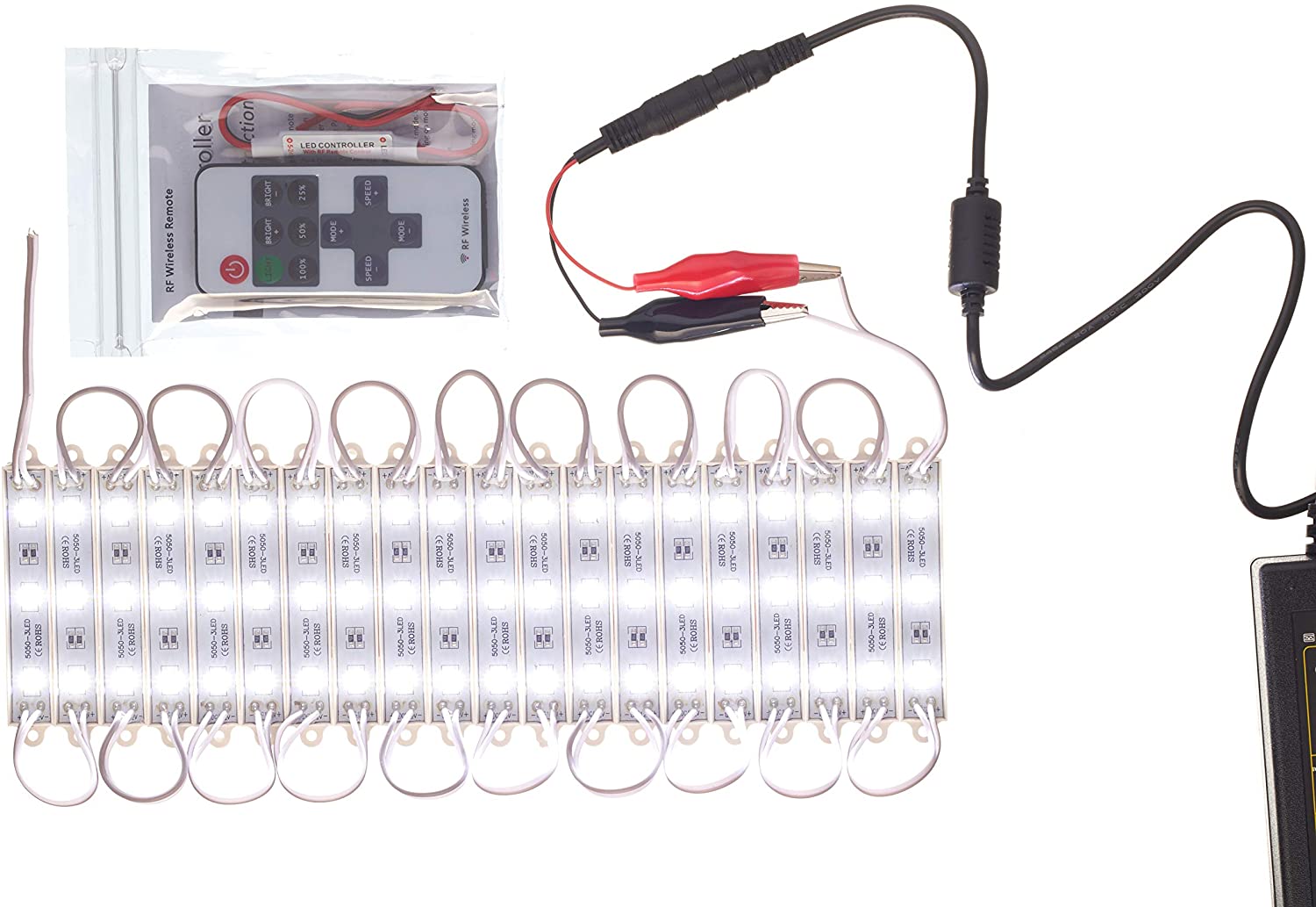 Super Bright 3 LED Module with Remote - 5050 Injection Module with 12V AC Power Adapter