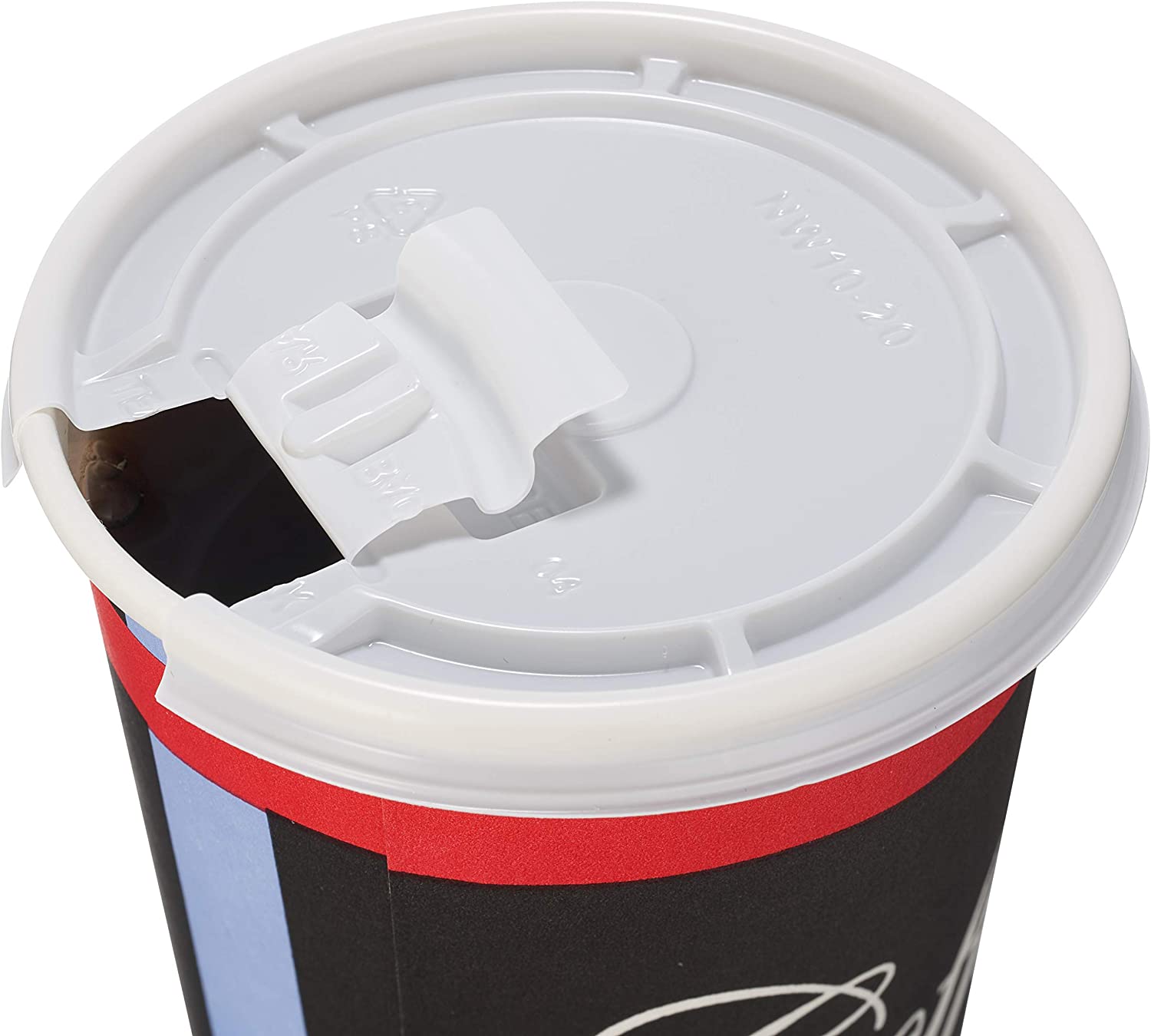Disposable Travel Black and White Plastic Flat Lids for Paper Hot Cups (10oz, 12oz, 16oz, 20oz)
