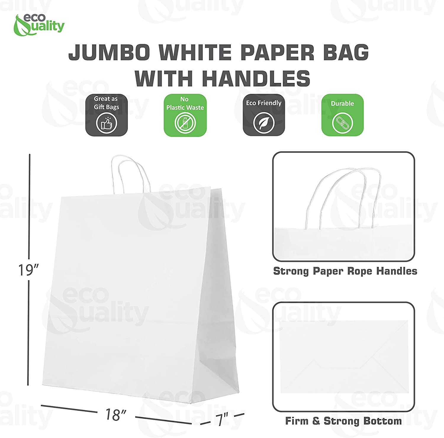 Reusable Recycled Material 20 Pounds White Gift Bag DYI Paper Bag Heavy Duty Strong Paper Bag Supermarket paper bags carry out bags Paper Bags with handles Paper Take Out Grocery Bags White Kraft Bags Ecofriendly Paper Bag Retail Merchandise bag white Paper Shopping Bags takeout bag Paper Bag Disposable Large 18x7x19 inches