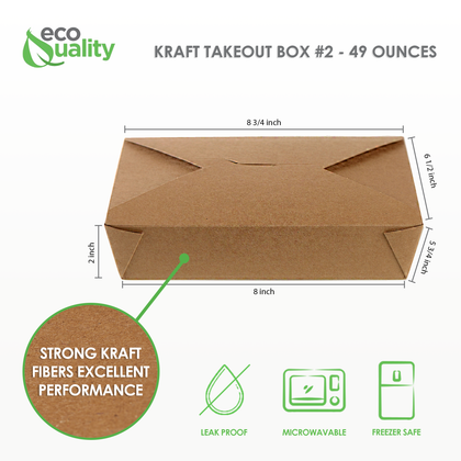 take Out Food Containers Paper Take Out no assembly container Microwave safe Leak Resistant Kraft Paperboard Food Tray Ecofriendly container Biodegradeable Compostable Food Containers kraft lunchbox folded to go box 49 ounce restaurant supplies