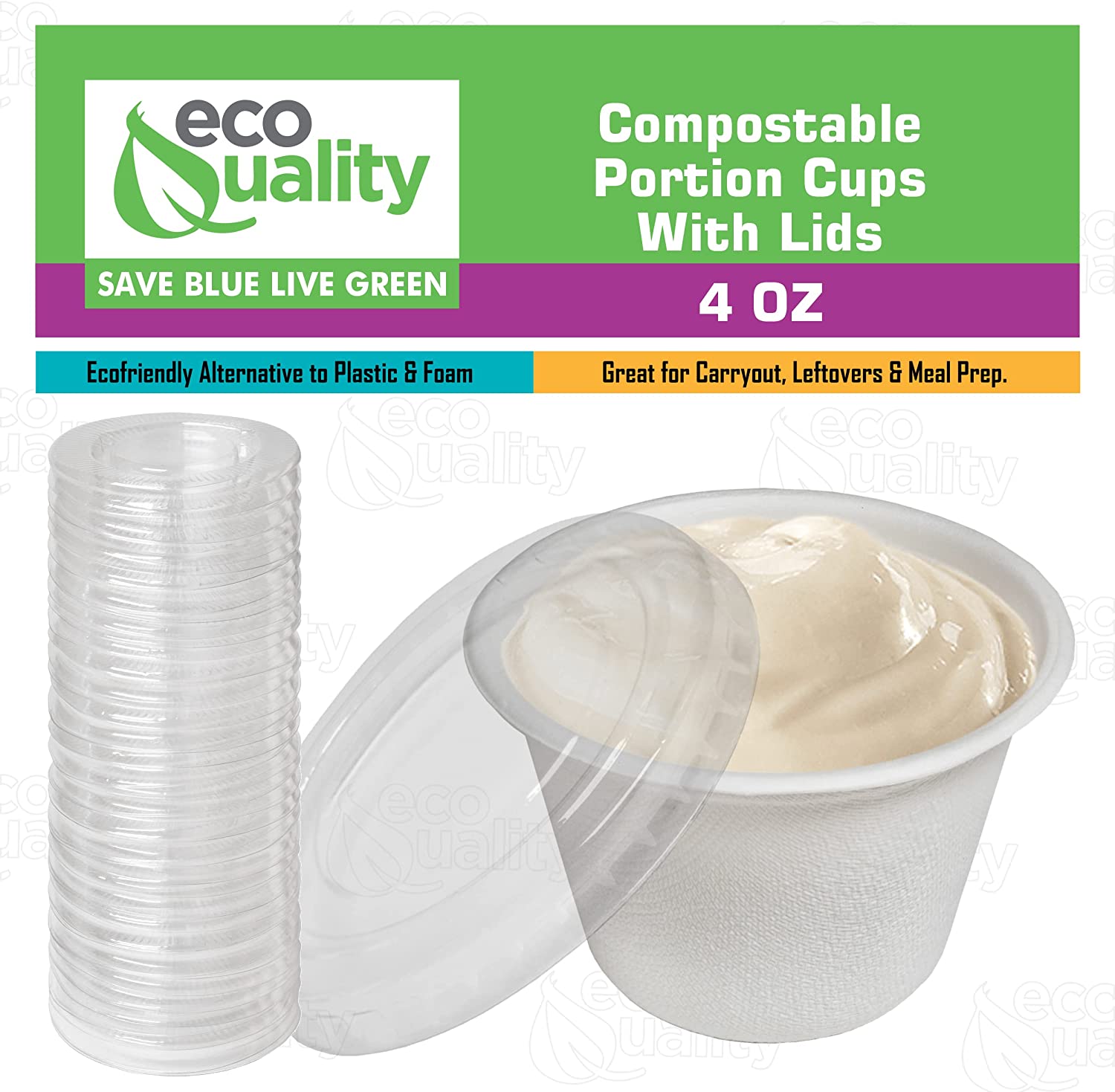 White Compostable Portion Cups with Lids, Biodegradable, Perfect for Disposable Sample Cups, TakeOut, Souffle, Salad Dressing, Condiments, Jello