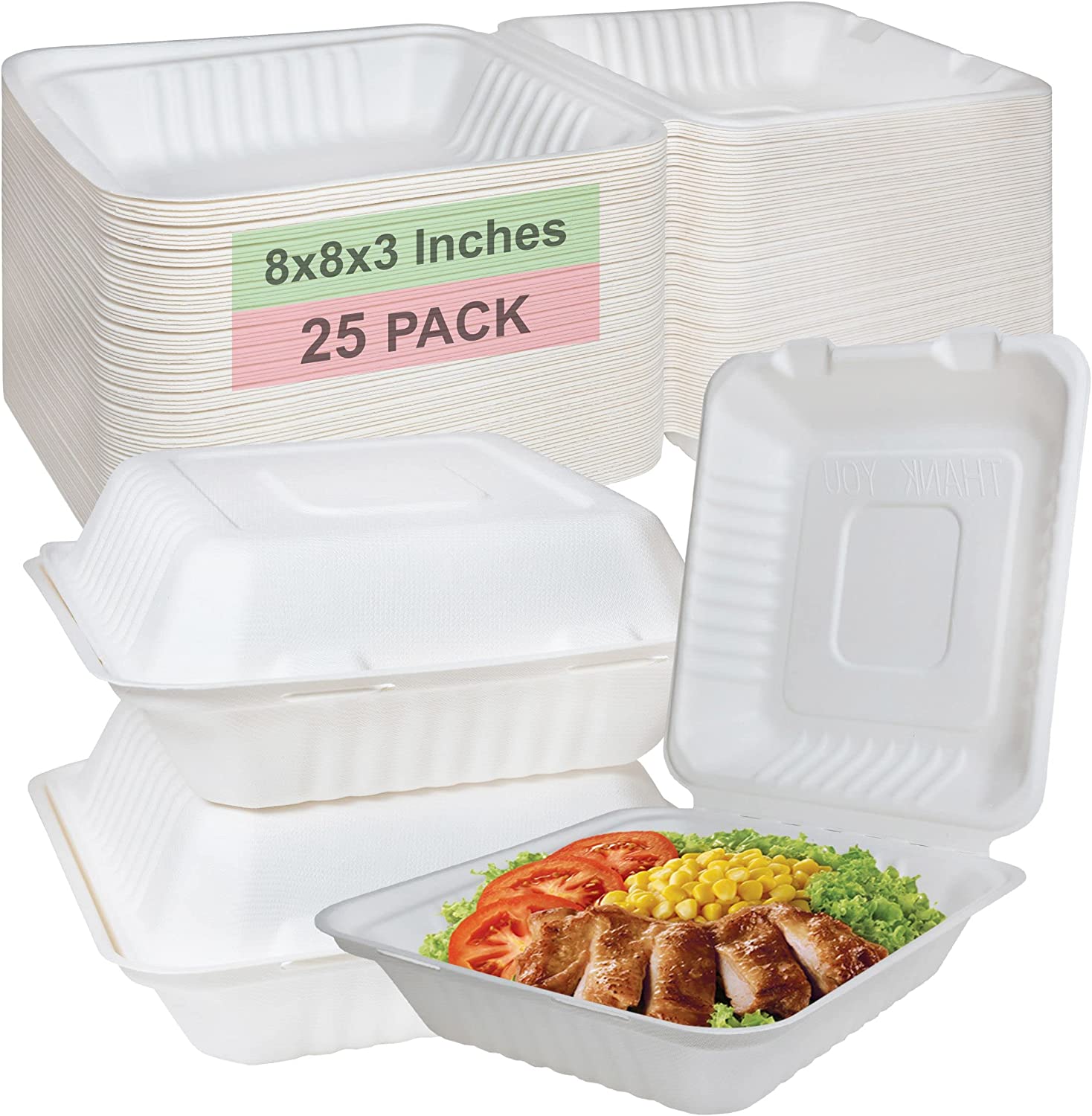 Compostable Hinged Clamshell 8x8 Food Take Out Box, Disposable To Go –  EcoQuality Store